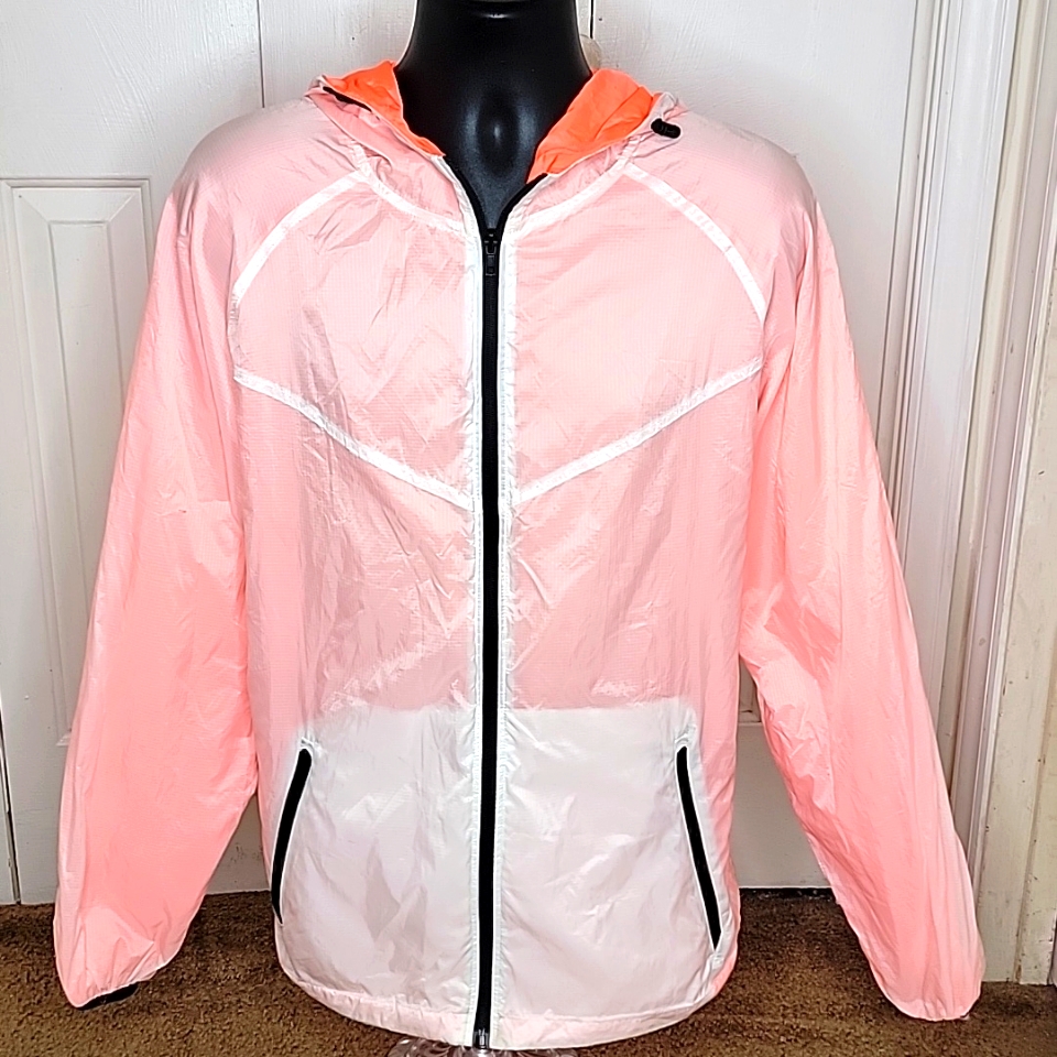 Bleecker & Mercer Full Zip Windbreaker Jacket Size Large Orange And White